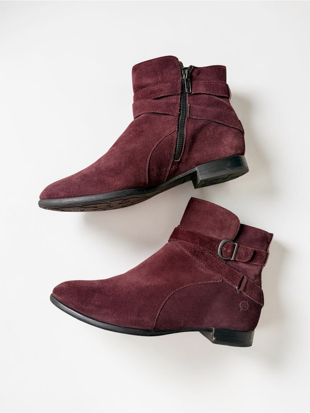 Born Burgundy Red Leather Suede Ankle Boots 8 - Picture 3 of 11